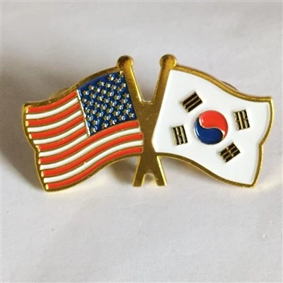 Przypinka do klapy ze skrzyżowaną flagą USA i Korei Południowej Miękka emalia